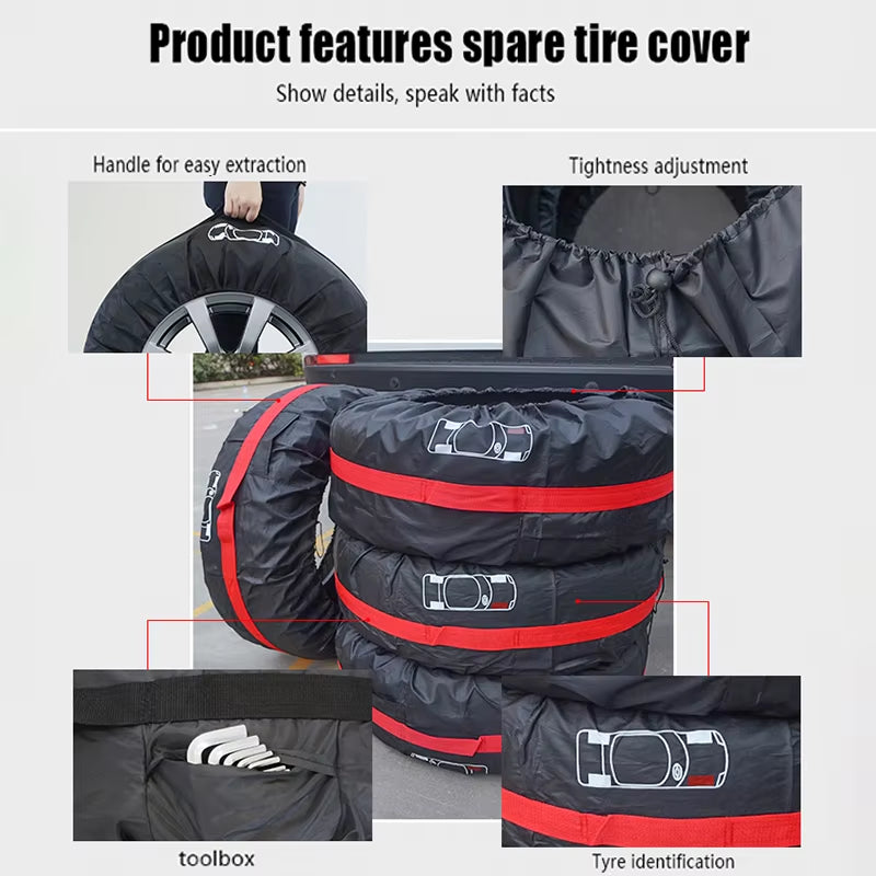 4Pcs/Lot Car Spare Tire Cover Case Polyester Auto Wheel Tires Storage Bags Vehicle Tyre Waterproof Dust-Proof Protector Styling