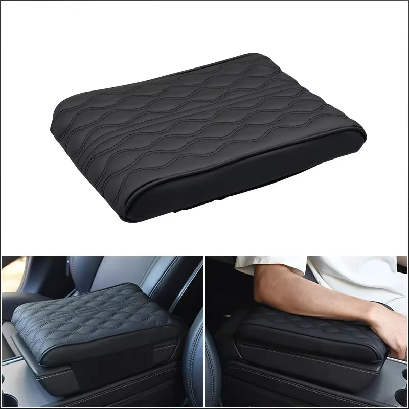 Wave Embroider PU Leather Car Armrest Mat Center Console Arm Rest Protection Cushion Auto Armrests Storage Box Cover Pad