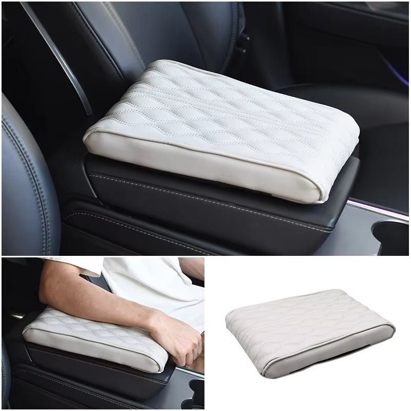 Wave Embroider PU Leather Car Armrest Mat Center Console Arm Rest Protection Cushion Auto Armrests Storage Box Cover Pad