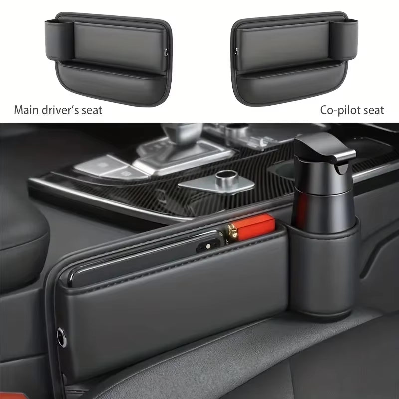 Car Seat Gap Water Cup Holder Leather Universal Crevice Side Storage Box Driver Front Auto Seat Gap Filler Organizer in the Car