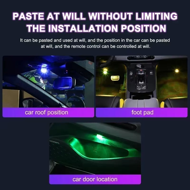 LED Car Interior Ambient Light Remote Control Decoration Auto Roof Foot Atmosphere Lamp Bicycle Tail Light Wireless Adhesive