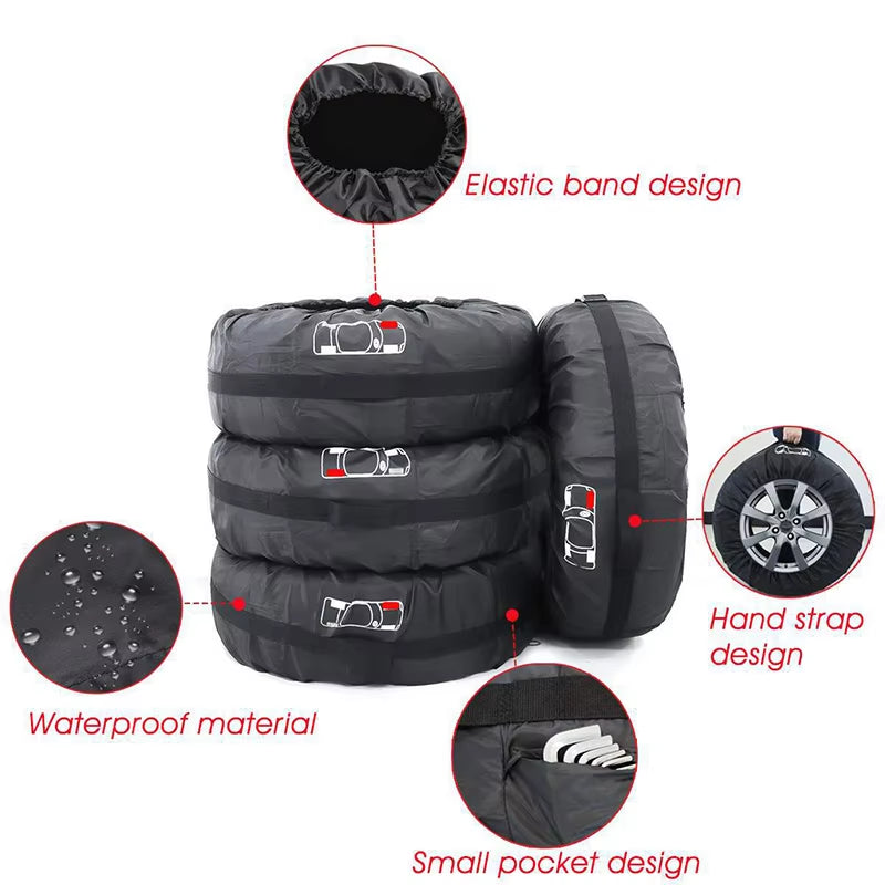 4Pcs/Lot Car Spare Tire Cover Case Polyester Auto Wheel Tires Storage Bags Vehicle Tyre Waterproof Dust-Proof Protector Styling