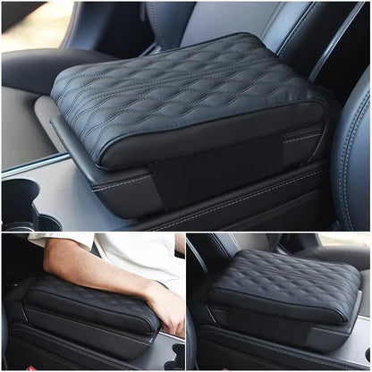 Wave Embroider PU Leather Car Armrest Mat Center Console Arm Rest Protection Cushion Auto Armrests Storage Box Cover Pad